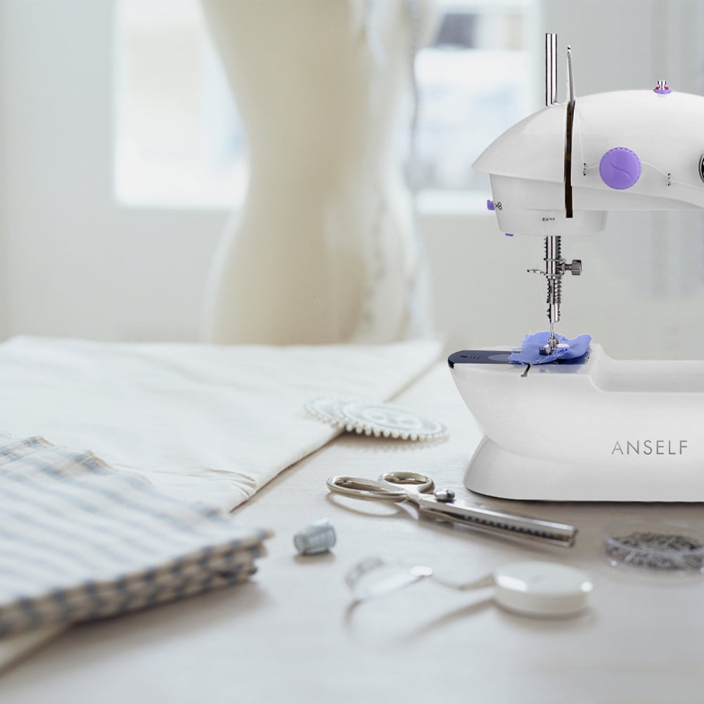 NEW Mini DIY Sewing Machine Purple 2 Speed Mode with Foot Pedal LED Lights M9Q0